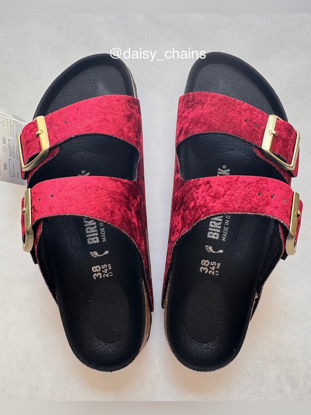Birkenstock Burgundy Velvet Arizona Slide Sandals